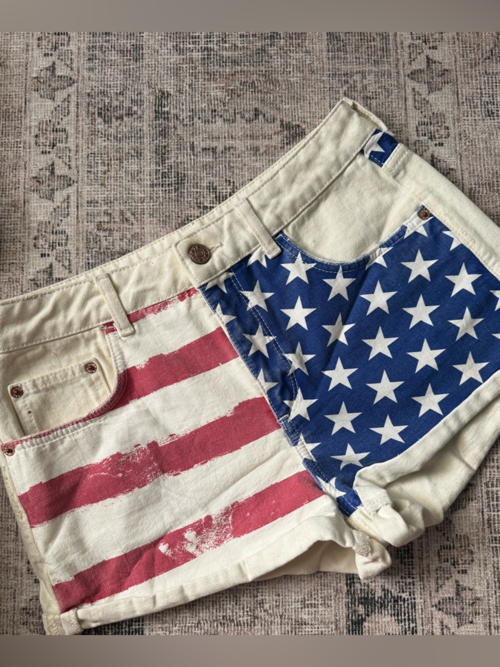 Topshop American Flag Denim Shorts